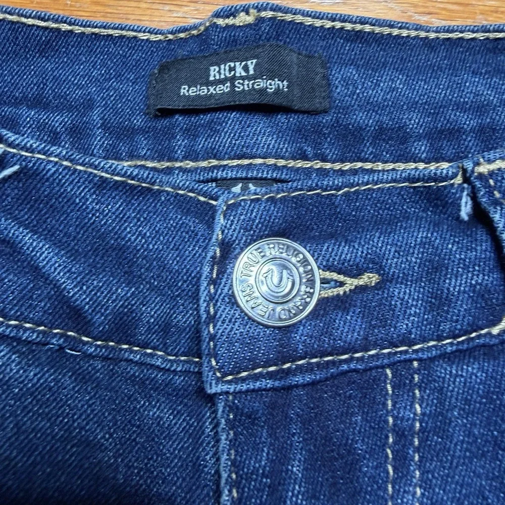 True Religion Men's 34x34 Ricky Jeans Relaxed Straight Blue Dark Wash‎